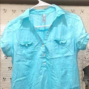 Half button down baby blue blouse